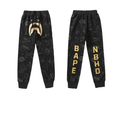  BAPE x NBHD joint style shark head black and gold trousers 01