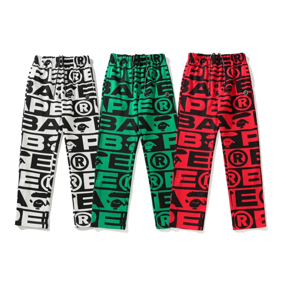 bape fw23 full-print letter series shark loose version trousers and sweatpants