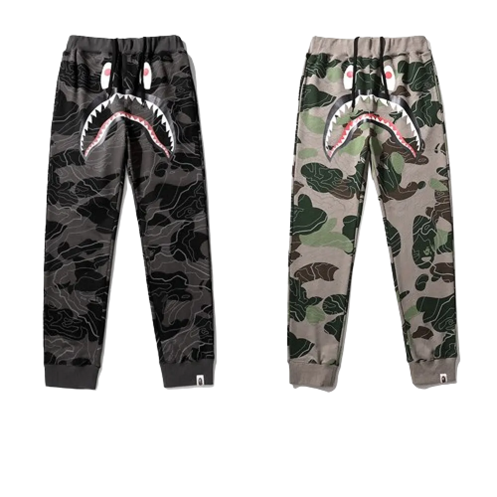 bape layered line camo shark layered camouflage shark trousers