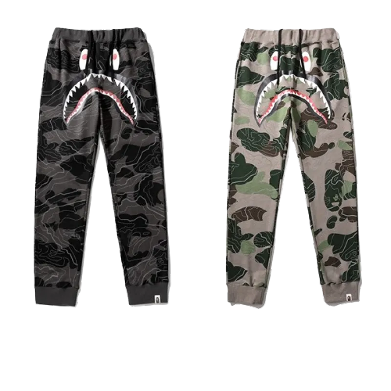 BAPE LAYERED LINE CAMO SHARK layered camouflage shark trousers