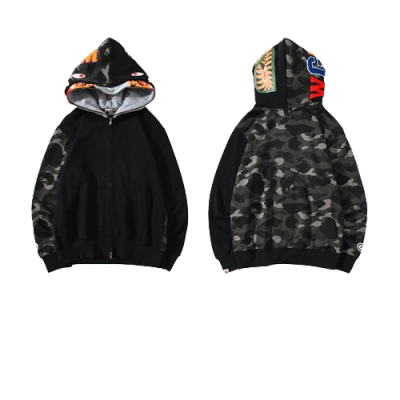 BAPE tiger head double hood camouflage patchwork hoodie 01