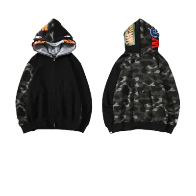 BAPE tiger head double hood camouflage patchwork hoodie 01