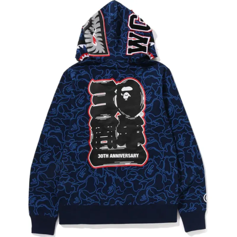 BAPE 30th Anniversary Line Camo Shark Full Zip Hoodie Navy