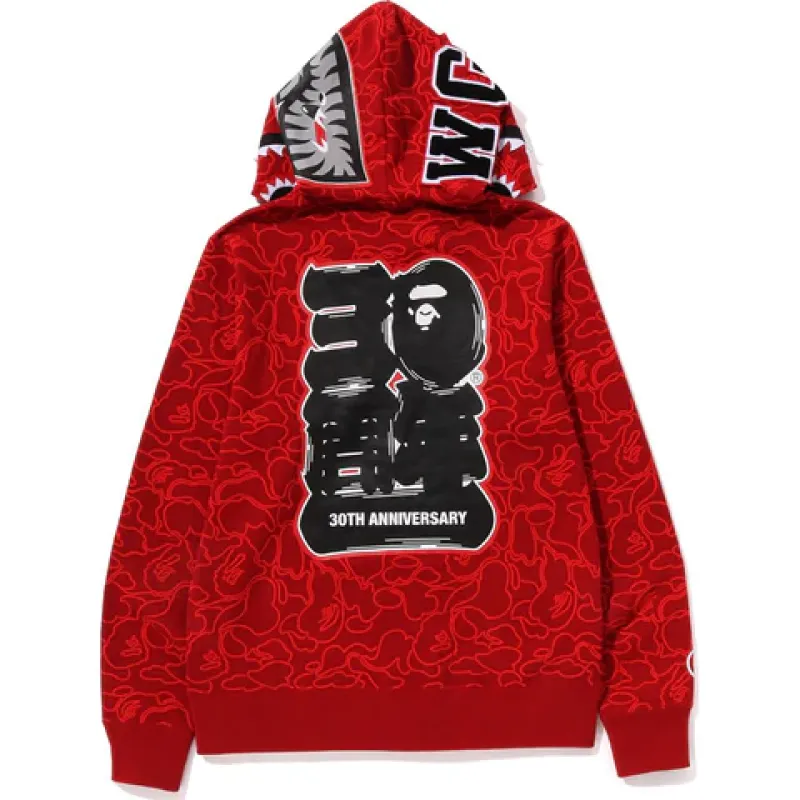 BAPE 30th Anniversary Line Camo Shark Full Zip Hoodie Red