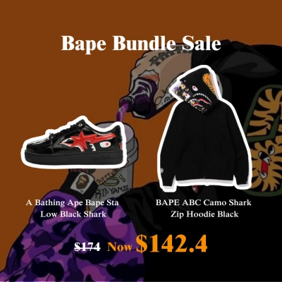 20% Off I Buy Bape Sta Low Black Shark x BAPE Hoodie 01