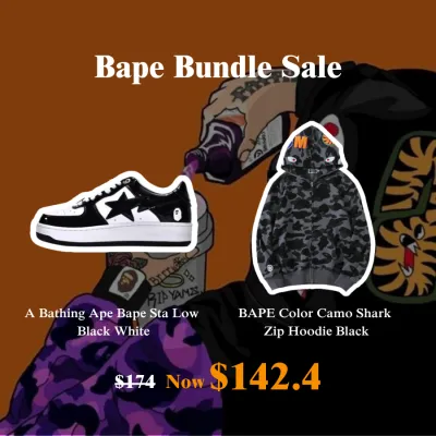 20% Off I Buy Bape Sta Low Black White  x BAPE Hoodie 01