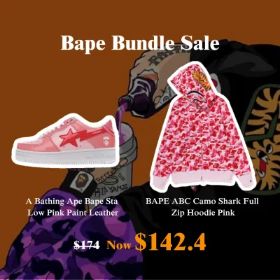 20% Off I Buy Bape Sta Low Pink Paint Leather x BAPE Hoodie 01