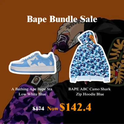 20% Off I Buy Bape Sta Low White Blue x BAPE Hoodie 01