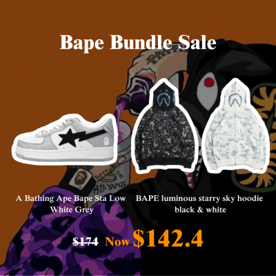 20% Off I Buy Bape Sta Low White Gray embossing x BAPE Hoodie 01