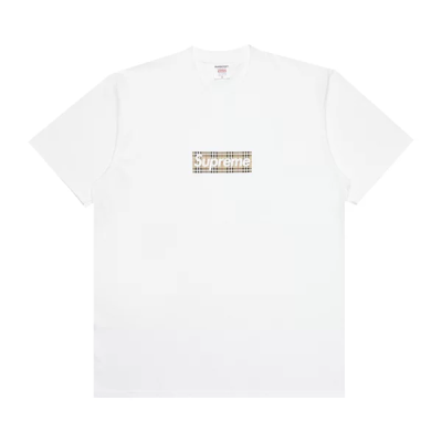 Supreme Burberry Box Logo Tee White T Shirt 01