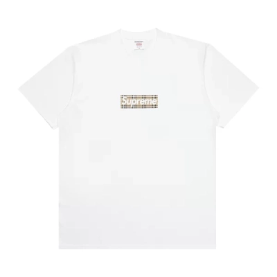 Supreme Burberry Box Logo Tee White T Shirt 01