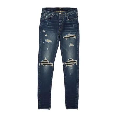 AMIRI Stonewashed Distressed Slim Cut Jeans Deep Classic Blue 01