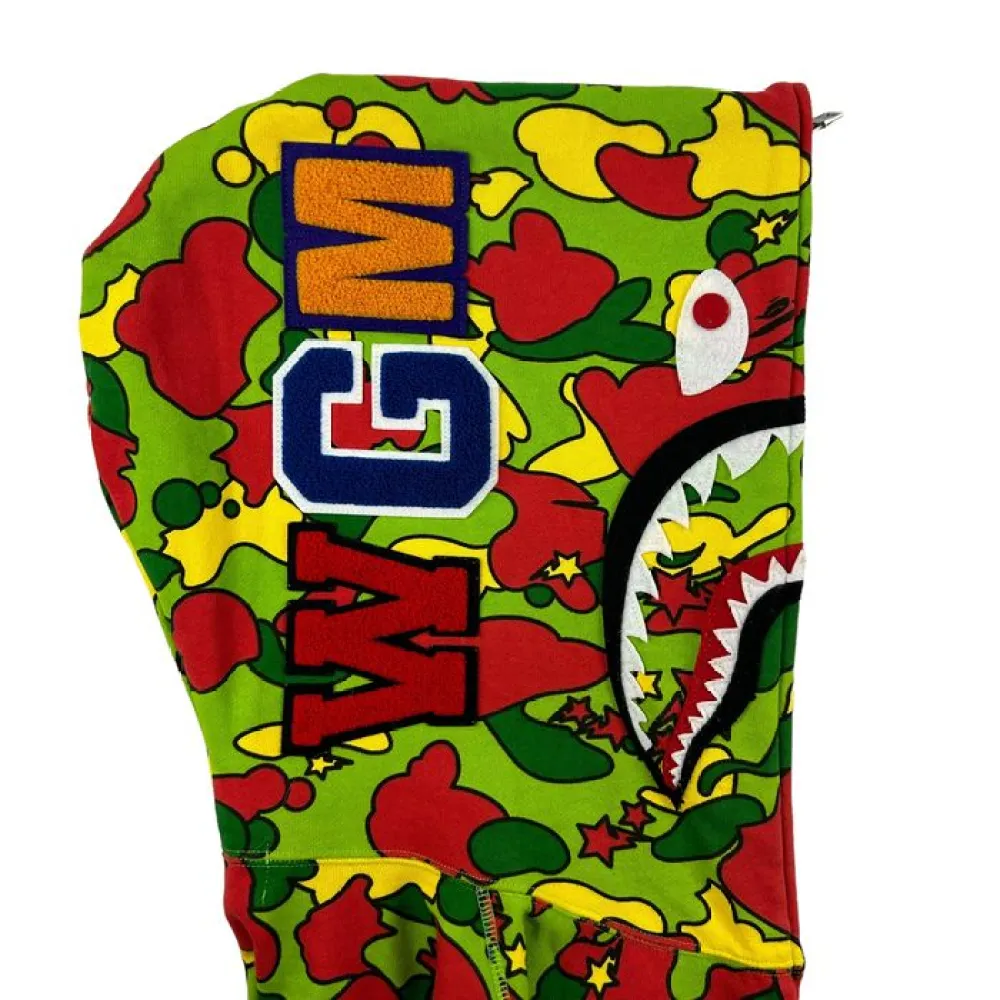 bape sta camo shark full zip hoodie green