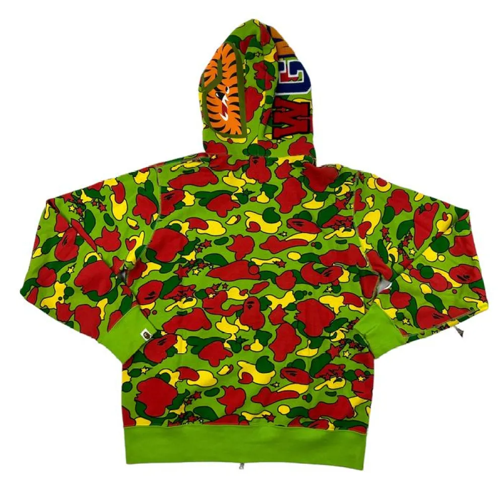 bape sta camo shark full zip hoodie green