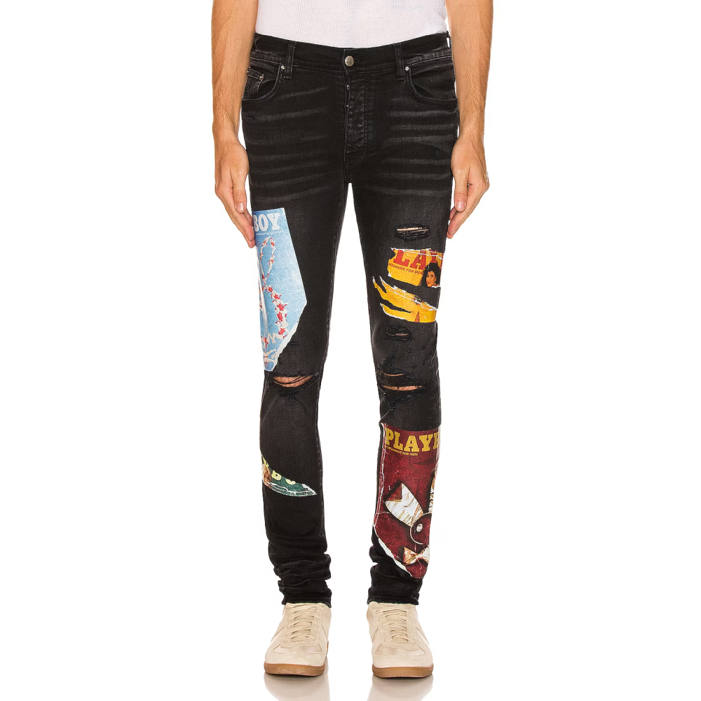 AMIRI Playboy Magazine Skinny JeanAged Black