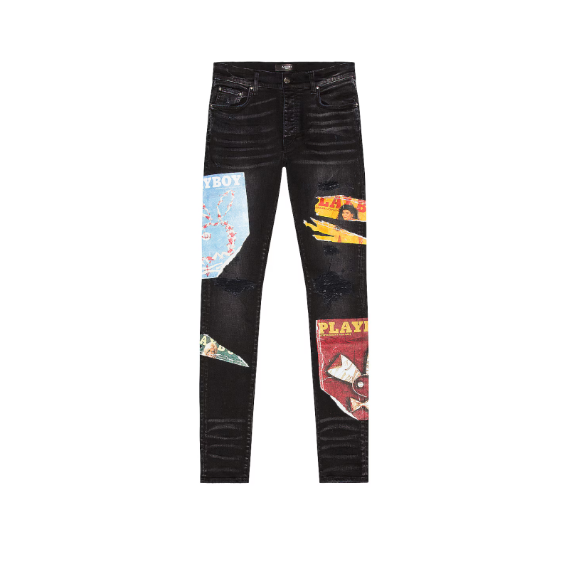 AMIRI Playboy Magazine Skinny JeanAged Black