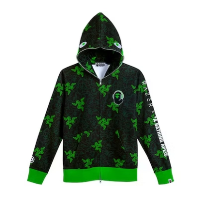 BAPE x Razer Neon Camo Shark Full Zip HoodieBlack Green 02