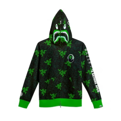 BAPE x Razer Neon Camo Shark Full Zip HoodieBlack Green 01