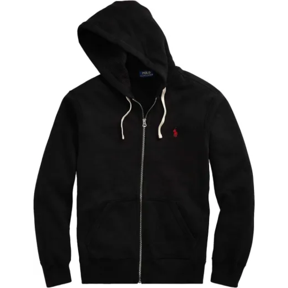 Polo Ralph Lauren Men's Double Knit Full-Zip Hoodie Sweatshirt Black and Red