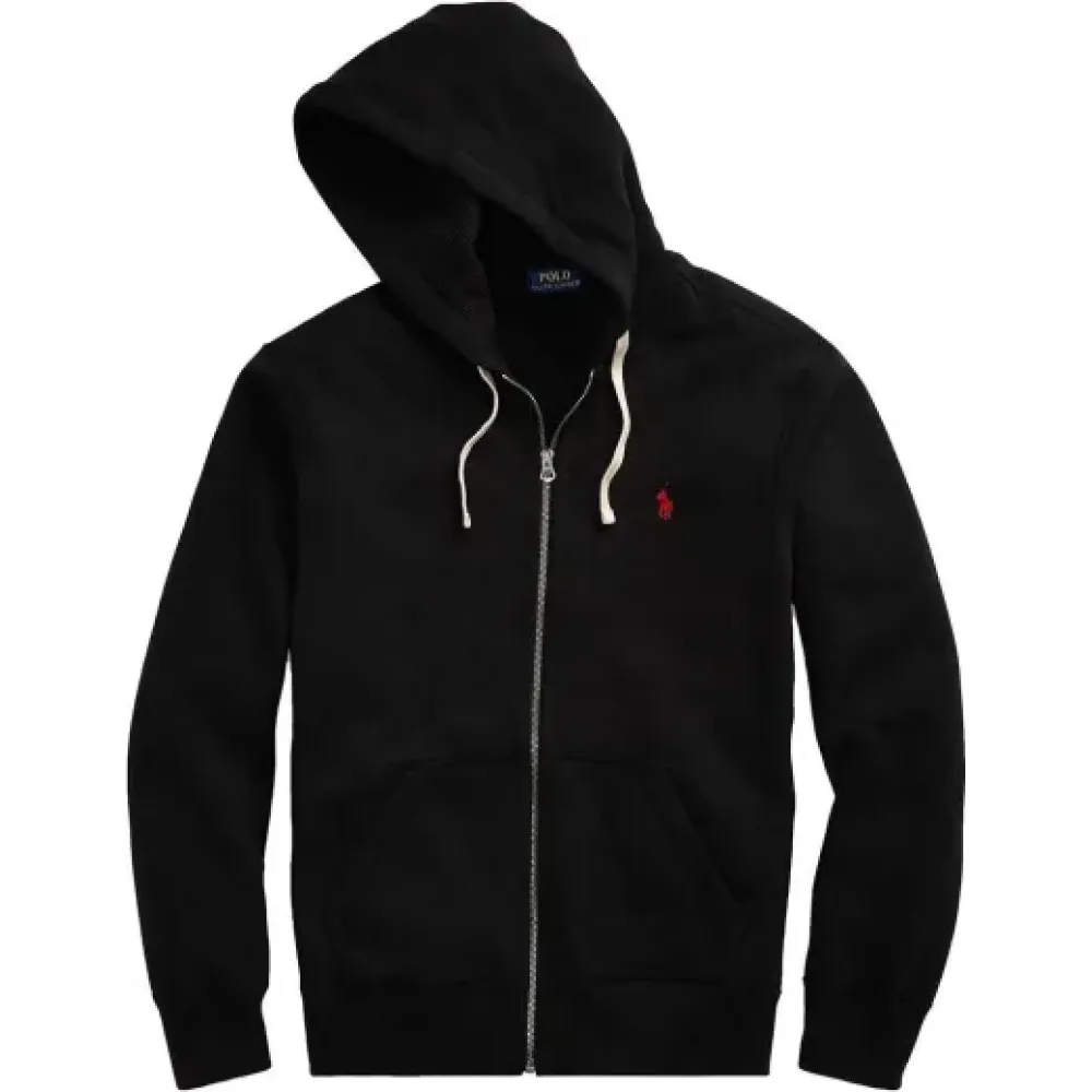 polo ralph lauren men's double knit full-zip hoodie sweatshirt black and red