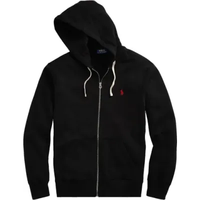 Polo Ralph Lauren Men's Double Knit Full-Zip Hoodie Sweatshirt Black and Red 01