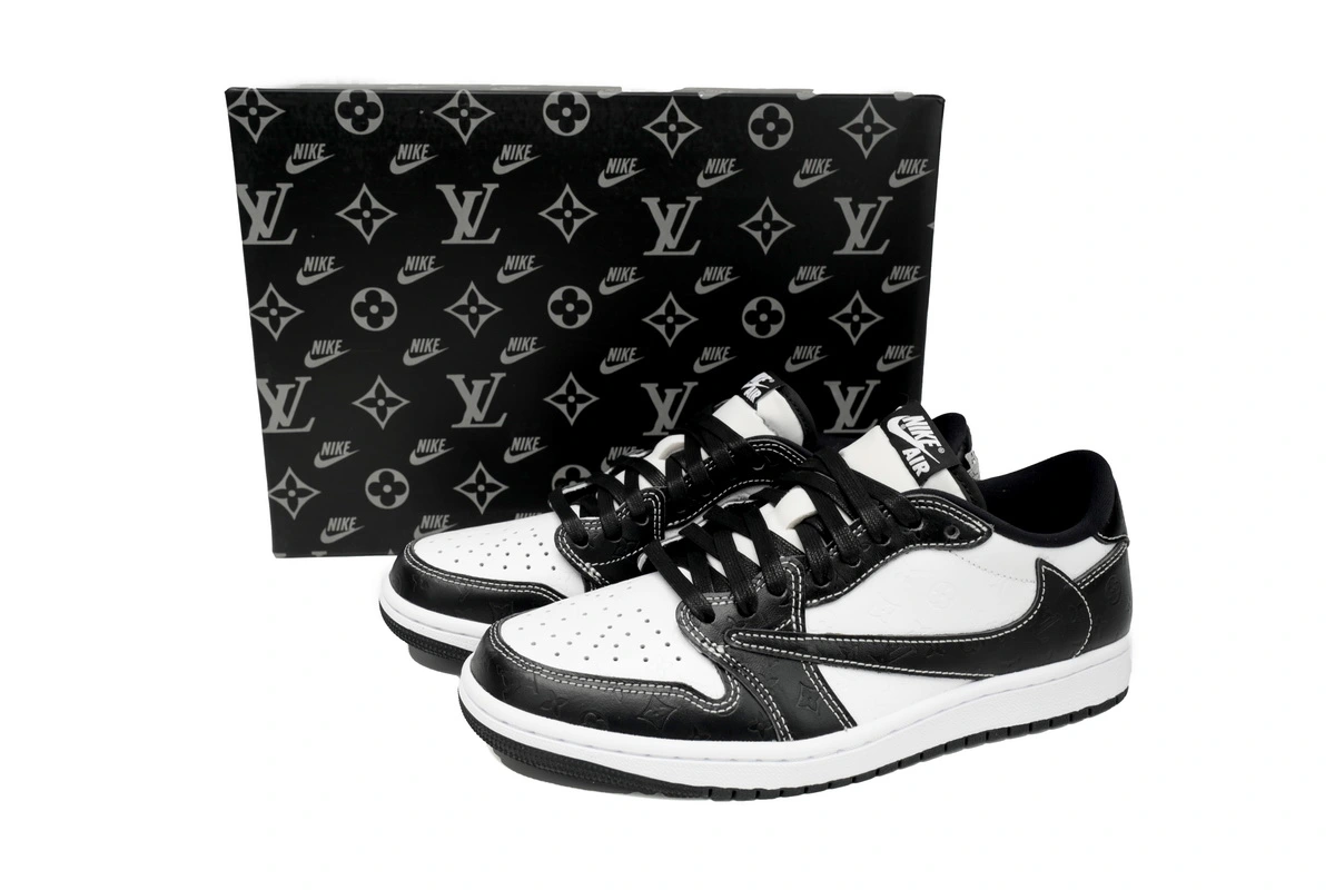 PK God Batch Air Jordan 1 Low cut Louis Vuitton Black And White DL2211-001