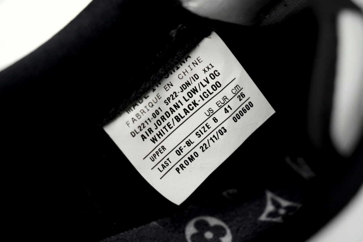 PK God Batch Air Jordan 1 Low cut Louis Vuitton Black And White DL2211-001