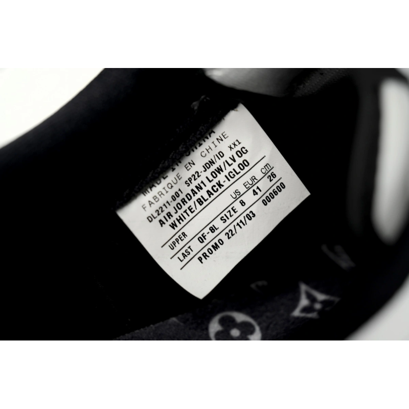 PK God Batch Air Jordan 1 Low cut Louis Vuitton Black And White DL2211-001