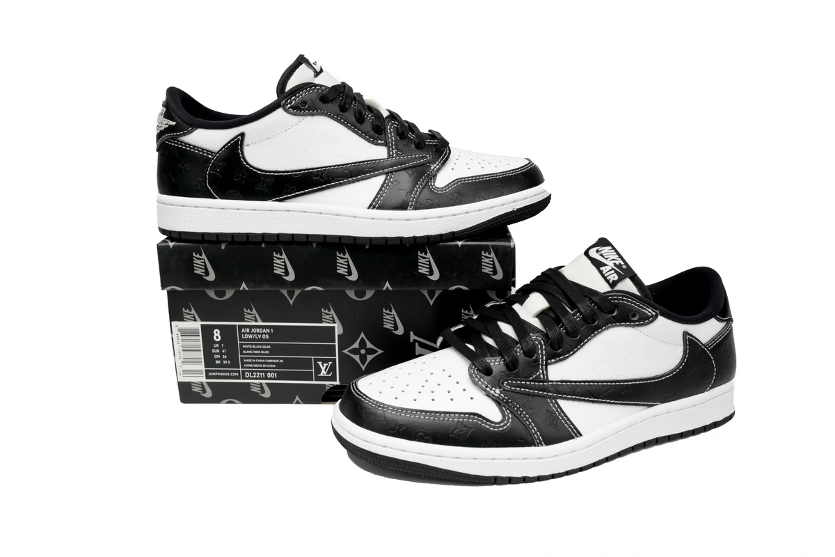 PK God Batch Air Jordan 1 Low cut Louis Vuitton Black And White DL2211-001