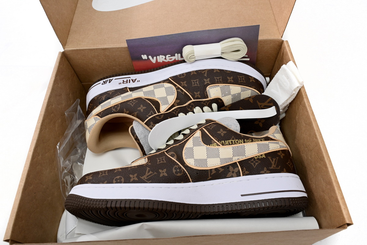 PK God Batch Nike Air Force 1 Low Louis Vuitton Monogram Brown Damier Azur (No special shoe box)