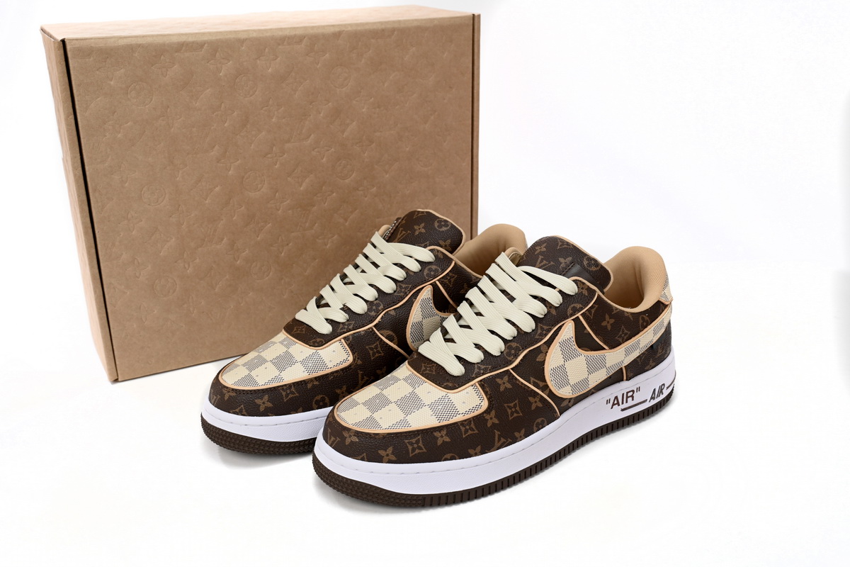 PK God Batch Nike Air Force 1 Low Louis Vuitton Monogram Brown Damier Azur (No special shoe box)