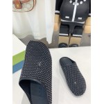 Marni Black leather Fussbett Sabot Slide With Rhinestones SBMR000600P639400N99