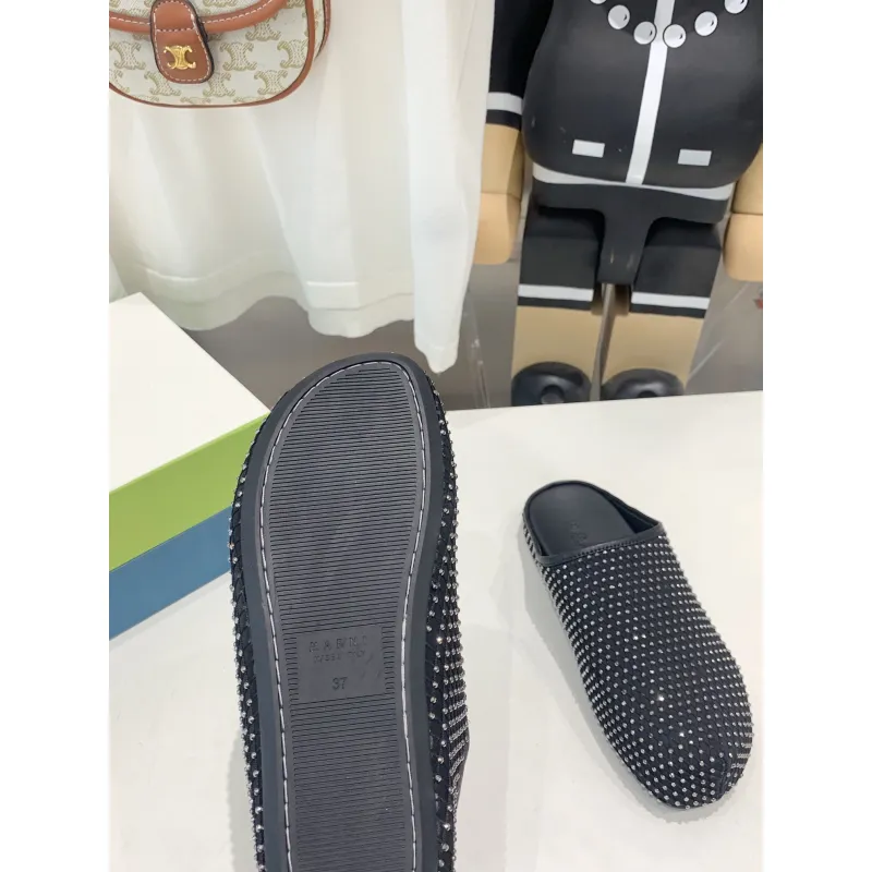 Marni Black leather Fussbett Sabot Slide With Rhinestones SBMR000600P639400N99