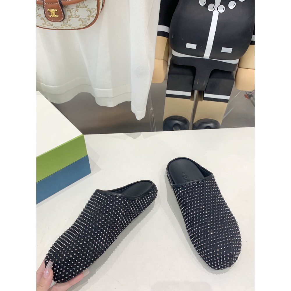 Marni Black leather Fussbett Sabot Slide With Rhinestones SBMR000600P639400N99