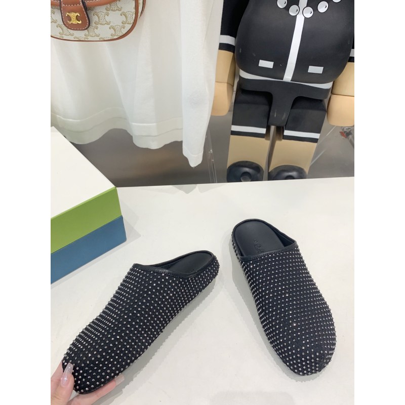 Marni Black leather Fussbett Sabot Slide With Rhinestones SBMR000600P639400N99