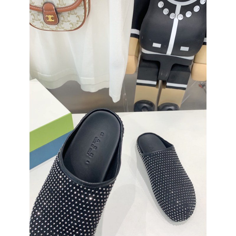 Marni Black leather Fussbett Sabot Slide With Rhinestones SBMR000600P639400N99