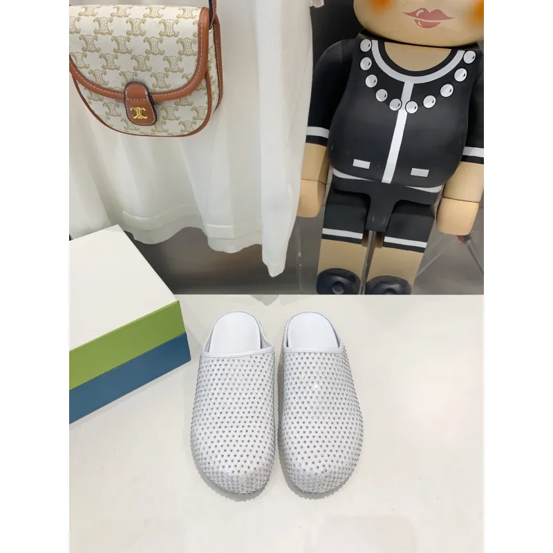 Marni White leather Fussbett Sabot Slide With Rhinestones 241379F121007