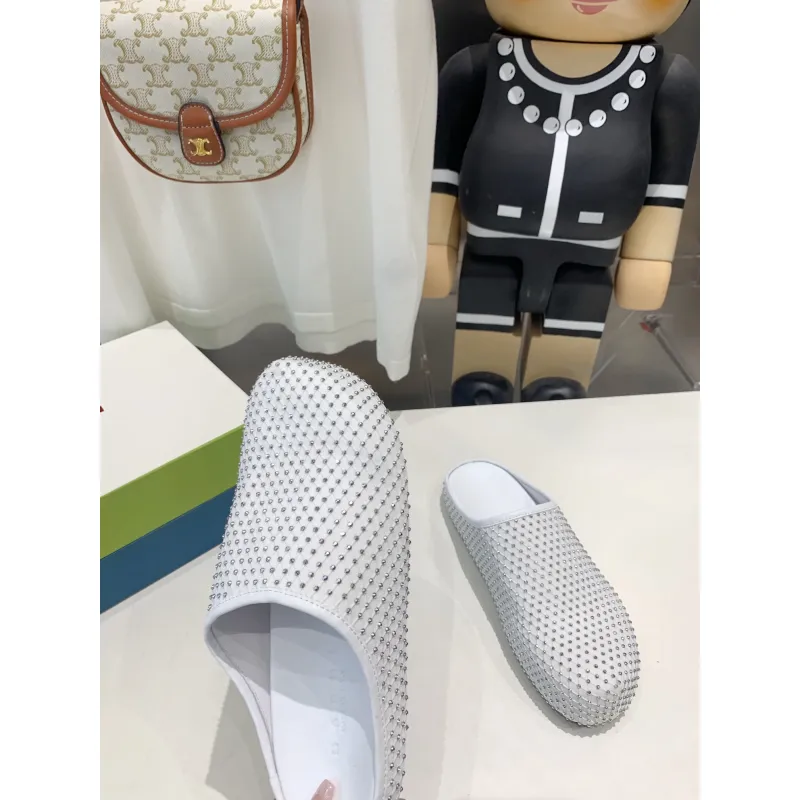 Marni White leather Fussbett Sabot Slide With Rhinestones 241379F121007