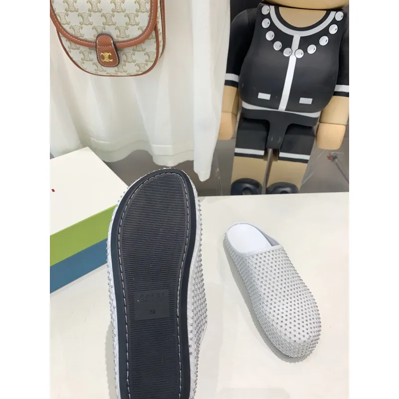 Marni White leather Fussbett Sabot Slide With Rhinestones 241379F121007