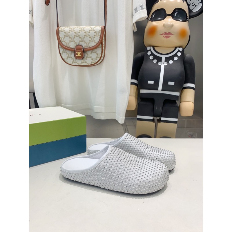 Marni White leather Fussbett Sabot Slide With Rhinestones 241379F121007