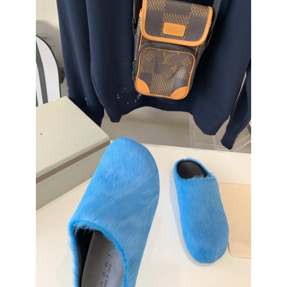 marni blue long-hair calfskin fussbett sabot slide sbmr000600p412200b56