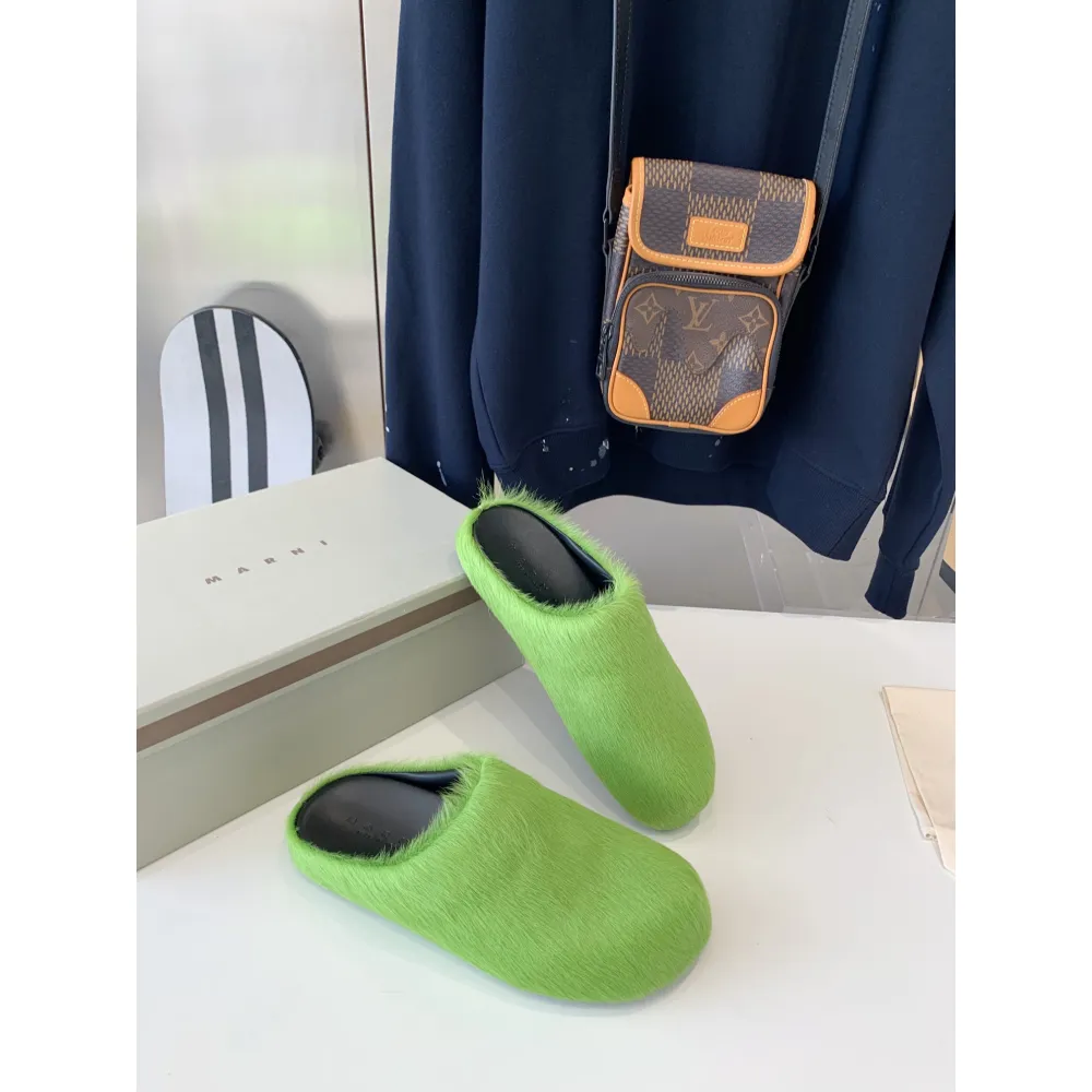 marni green long-hair calfskin fussbett sabot slide sbmr000600p412200v07