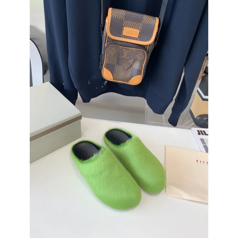 Marni Green LONG-HAIR CALFSKIN FUSSBETT SABOT Slide SBMR000600P412200V07