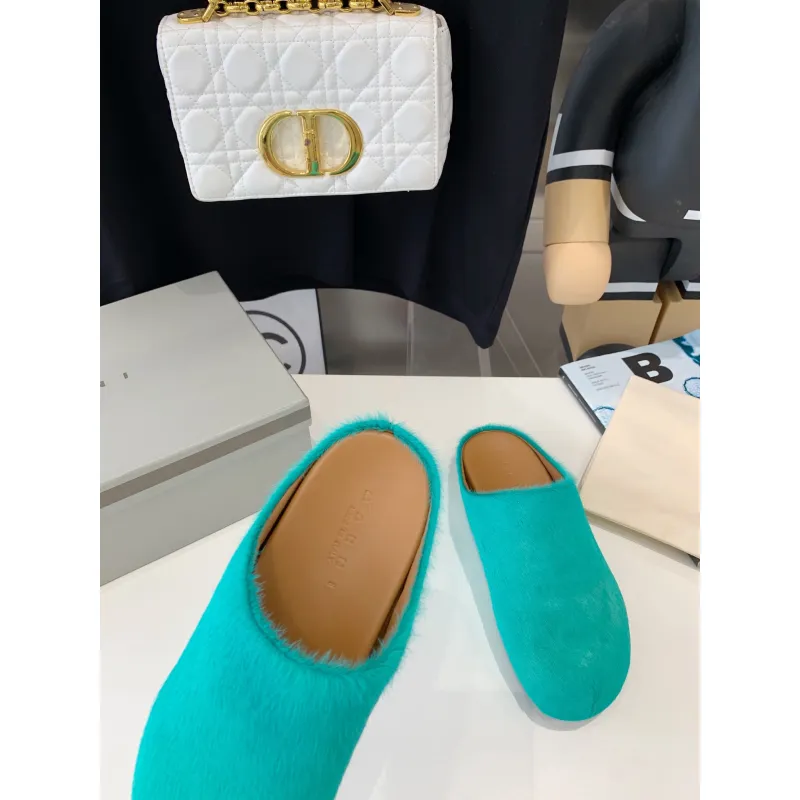 Marni Green LONG-HAIR CALFSKIN FUSSBETT SABOT Slide SBMR000600P412200V62