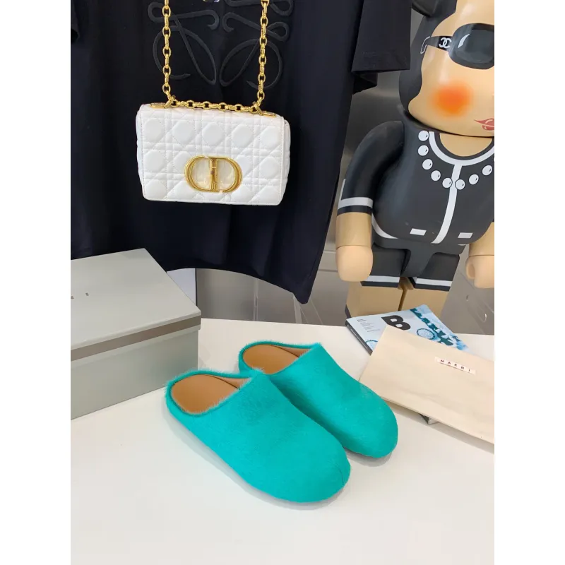 Marni Green LONG-HAIR CALFSKIN FUSSBETT SABOT Slide SBMR000600P412200V62