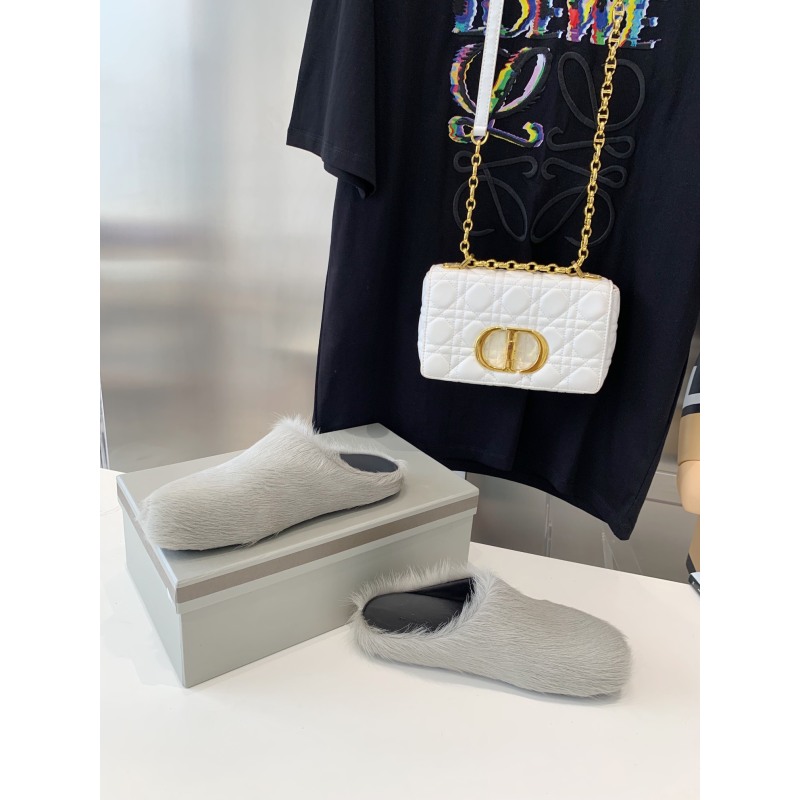 Marni Grey LONG-HAIR CALFSKIN FUSSBETT SABOT Slide SBMR000600P412200N30