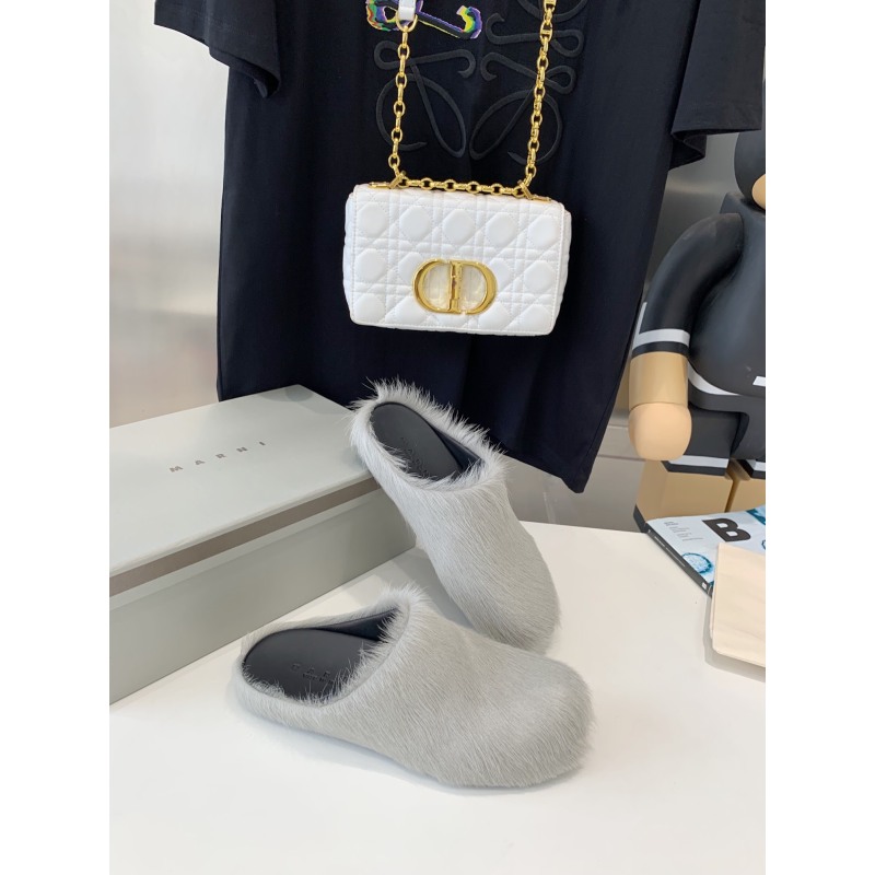 Marni Grey LONG-HAIR CALFSKIN FUSSBETT SABOT Slide SBMR000600P412200N30