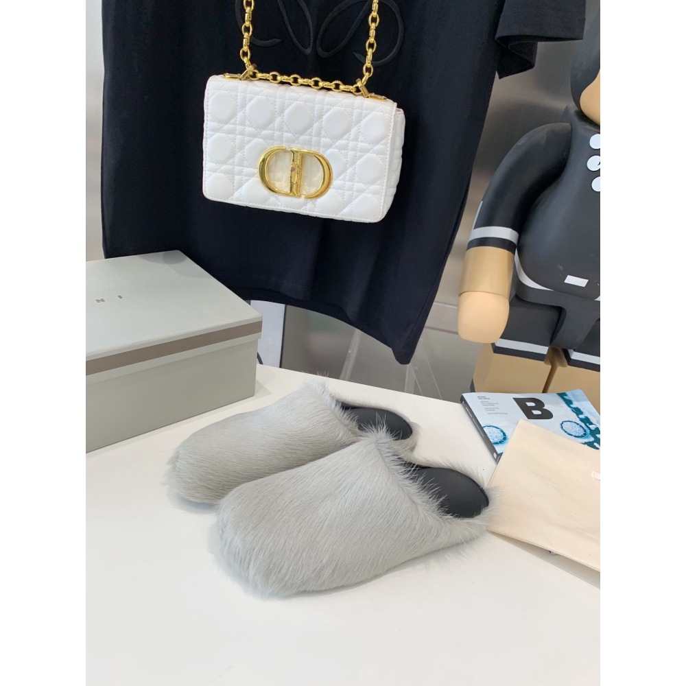 Marni Grey LONG-HAIR CALFSKIN FUSSBETT SABOT Slide SBMR000600P412200N30