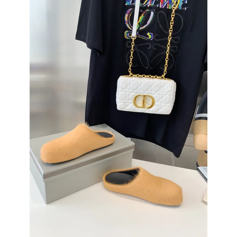 Marni Apricot LONG-HAIR CALFSKIN FUSSBETT SABOT Slide SBMR000600P412200R09
