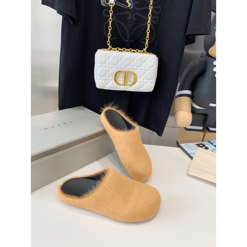 Marni Apricot LONG-HAIR CALFSKIN FUSSBETT SABOT Slide SBMR000600P412200R09